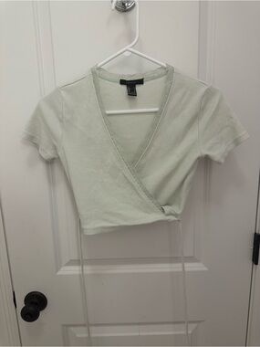 Forever 21 Mint Green Lace-Trim Wrap Crop Top
